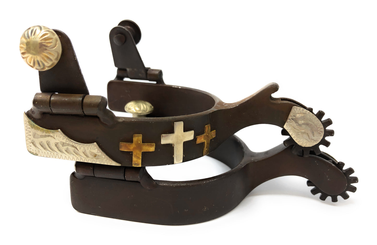 AJ Tack Antique Brown Three Cross Western Spurs - Youth