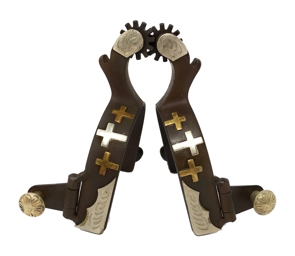 AJ Tack Antique Brown Three Cross Western Spurs - Youth