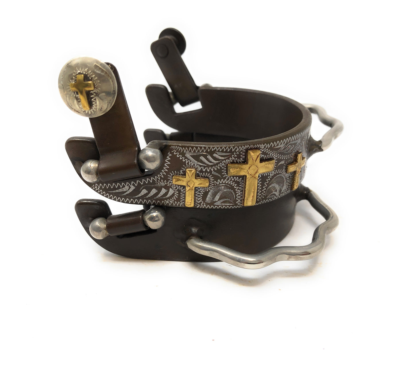 AJ Tack Antique Brown Three Cross Bumper Spurs - Ladies