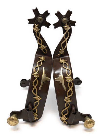 AJ Tack Antique Brown Longhorn and Barbwire Spurs - Mens