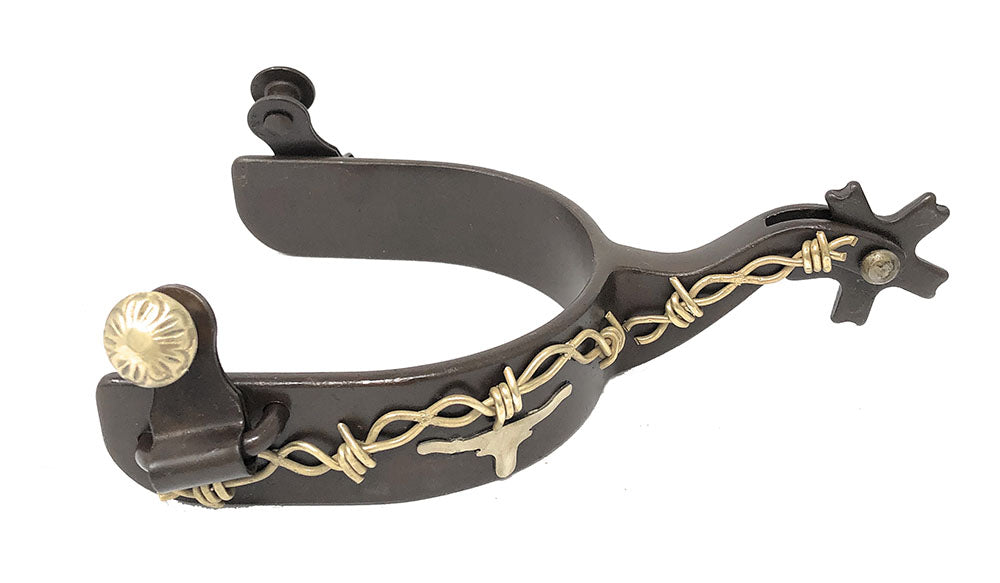 AJ Tack Antique Brown Longhorn and Barbwire Spurs - Mens