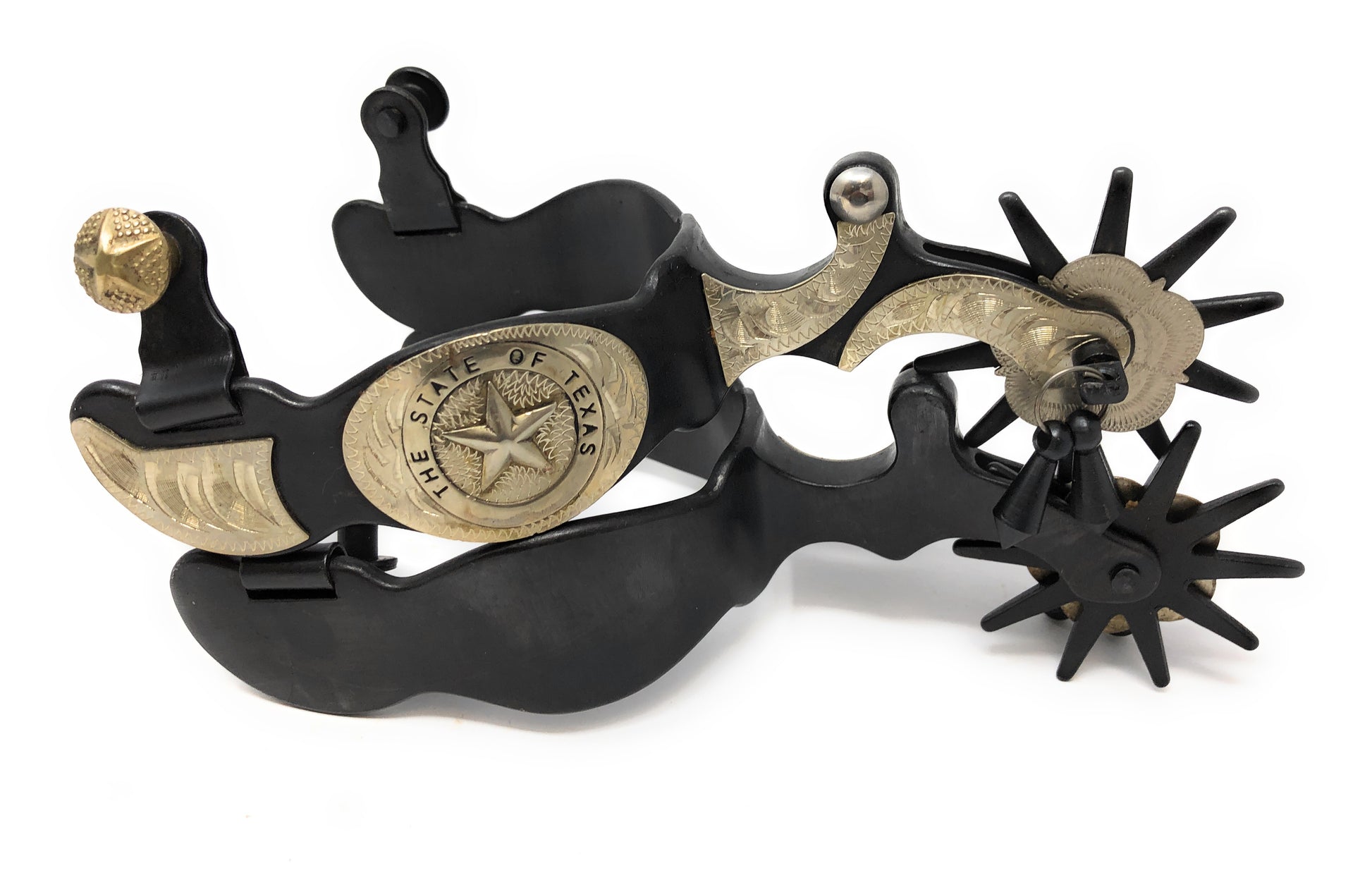 AJ Tack Antique Brown Engraved Texas State Seal Spurs - Mens