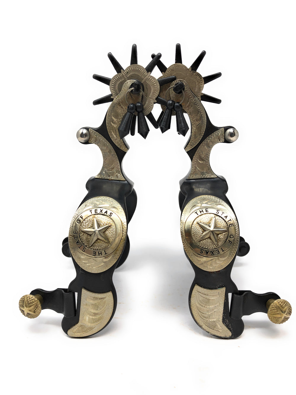 AJ Tack Antique Brown Engraved Texas State Seal Spurs - Mens