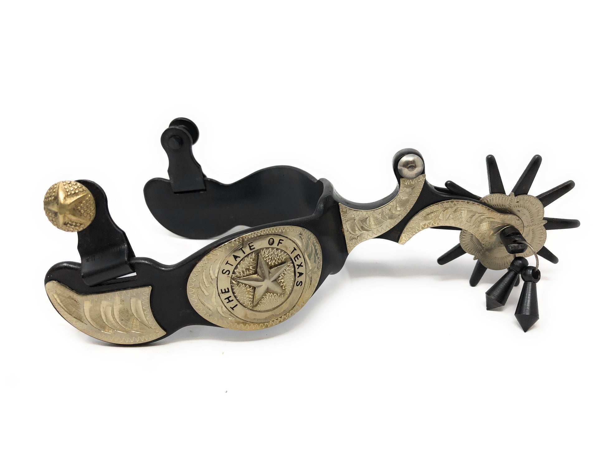 AJ Tack Antique Brown Engraved Texas State Seal Spurs - Mens