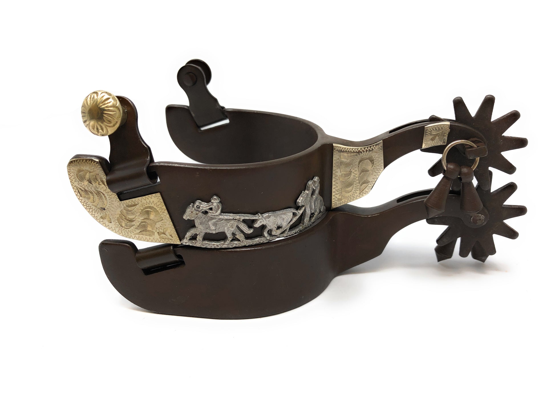 AJ Tack Antique Brown Team Roping Spurs - Mens