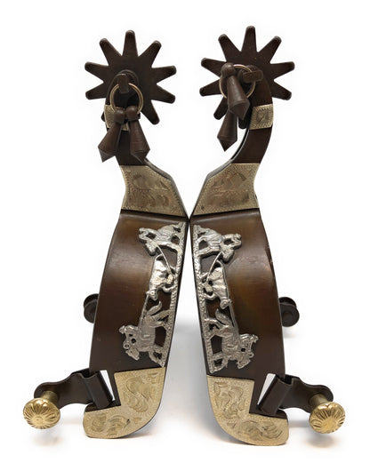 AJ Tack Antique Brown Team Roping Spurs - Mens