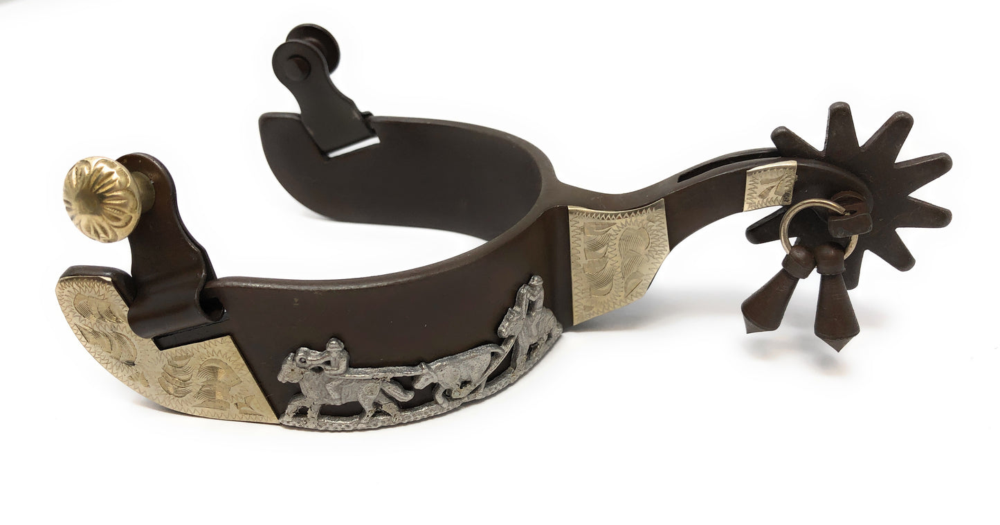 AJ Tack Antique Brown Team Roping Spurs - Mens