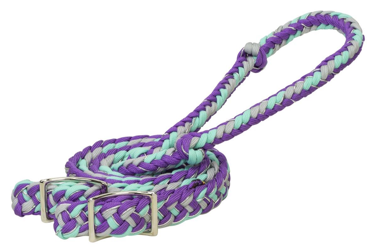 Weaver Leather Braided Nylon Barrel Reins in purple, gray, mint and sparkle colors