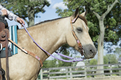 Weaver Leather flat and braided nylon barrel reins in blue, purple and hurricane blue