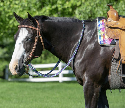 Weaver Leather flat and braided nylon barrel reins black, purple and mint colors