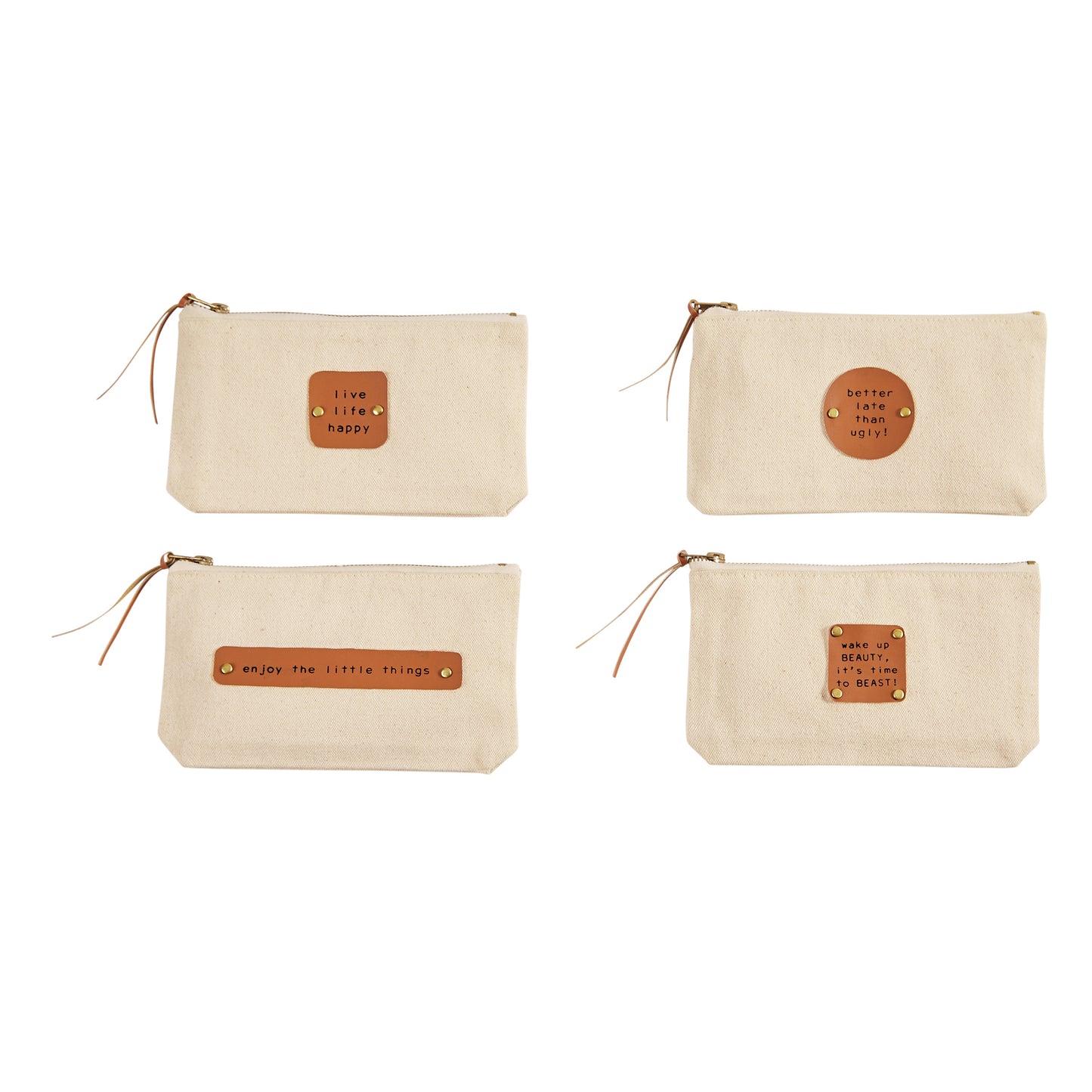Mud Pie Beauty Canvas & Leather Zipper Pouches