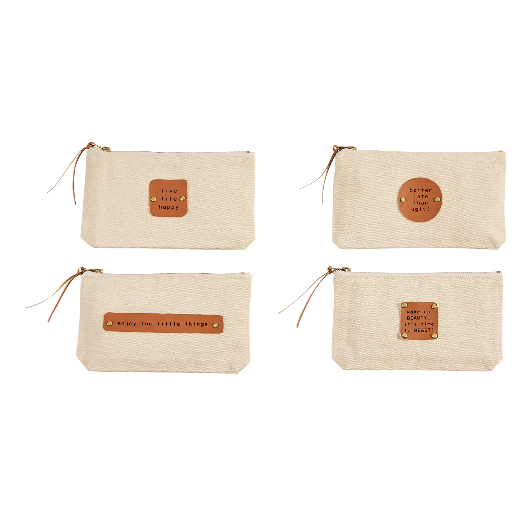 Mud Pie Beauty Canvas & Leather Zipper Pouches