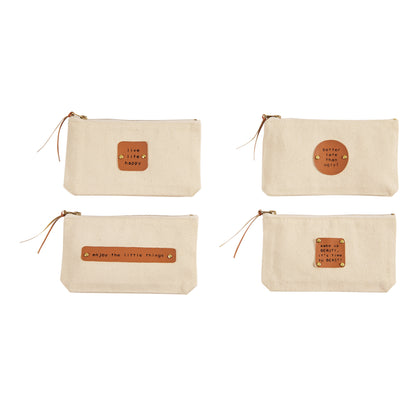 Mud Pie Beauty Canvas & Leather Zipper Pouches