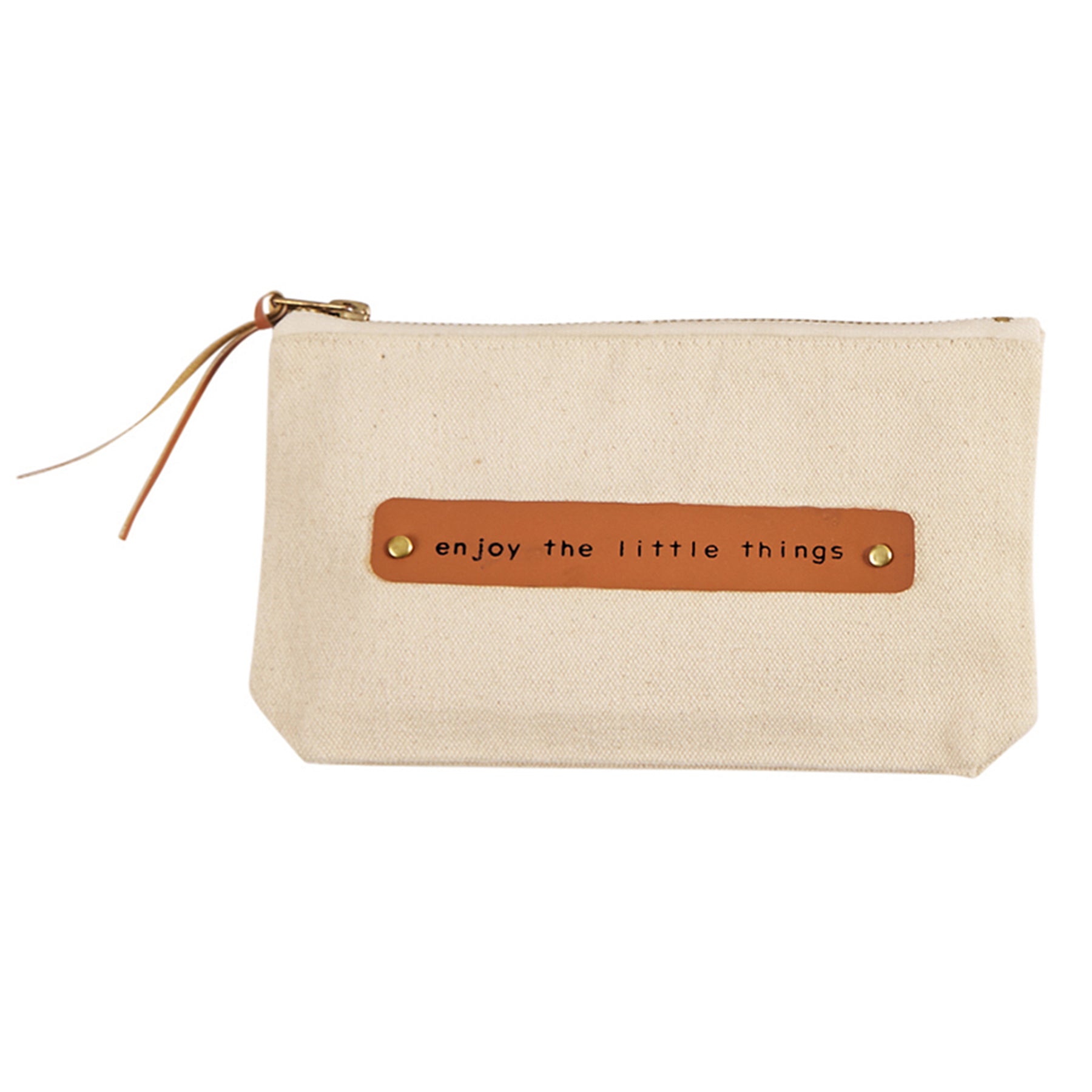 Mud Pie Beauty Canvas & Leather Zipper Pouches Enjoy Beauty