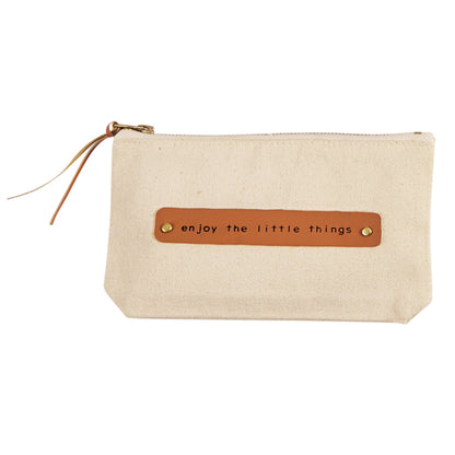 Mud Pie Beauty Canvas & Leather Zipper Pouches Enjoy Beauty