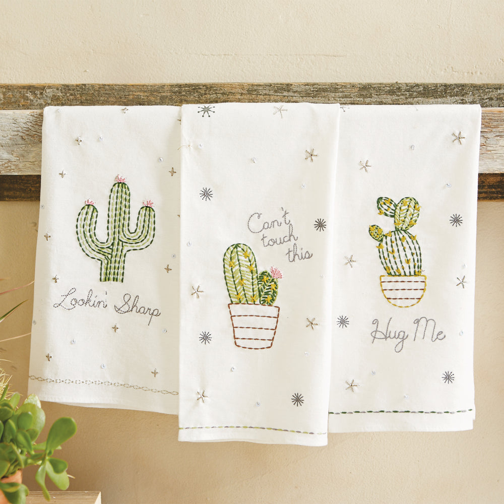 Mud Pie Embroidered Sequin Cactus Hand Towels