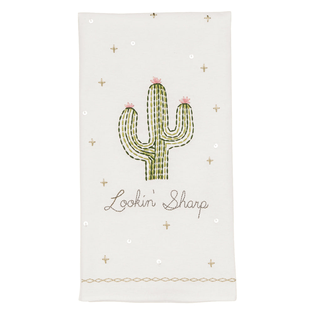 Mud Pie Embroidered Sequin Cactus Hand Towels Lookin' Sharp