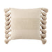 Two tone cream Mud Pie Tassel Pillow with a horizontal stripe across the center of the pillow and tassels sewn along the sides
