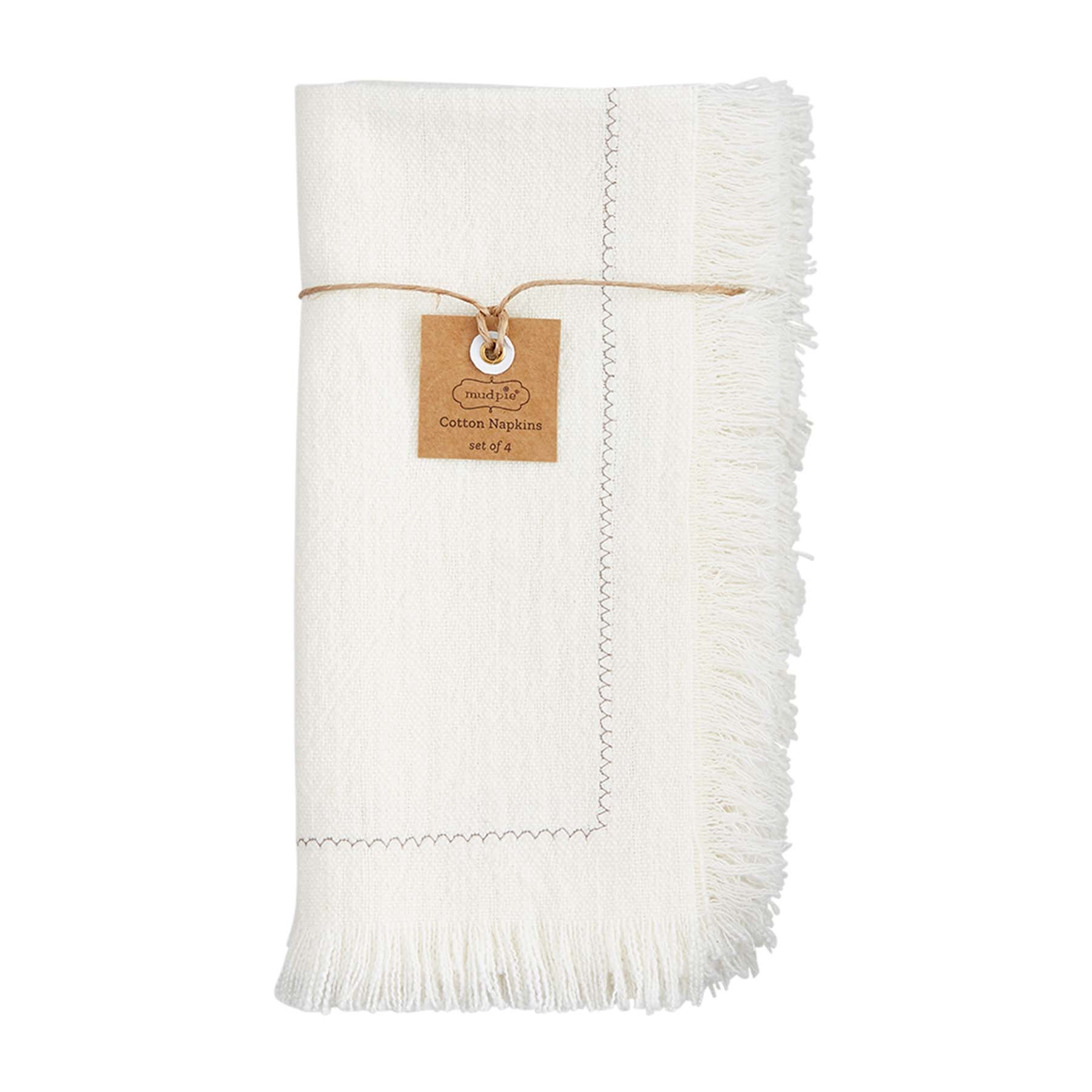 Mud Pie White Fringe Dinner Napkins