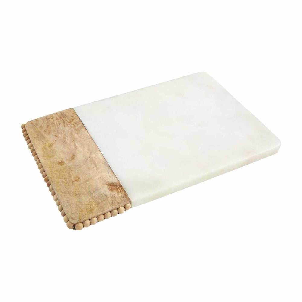 Mud Pie Beaded Wood & Marble Board White
