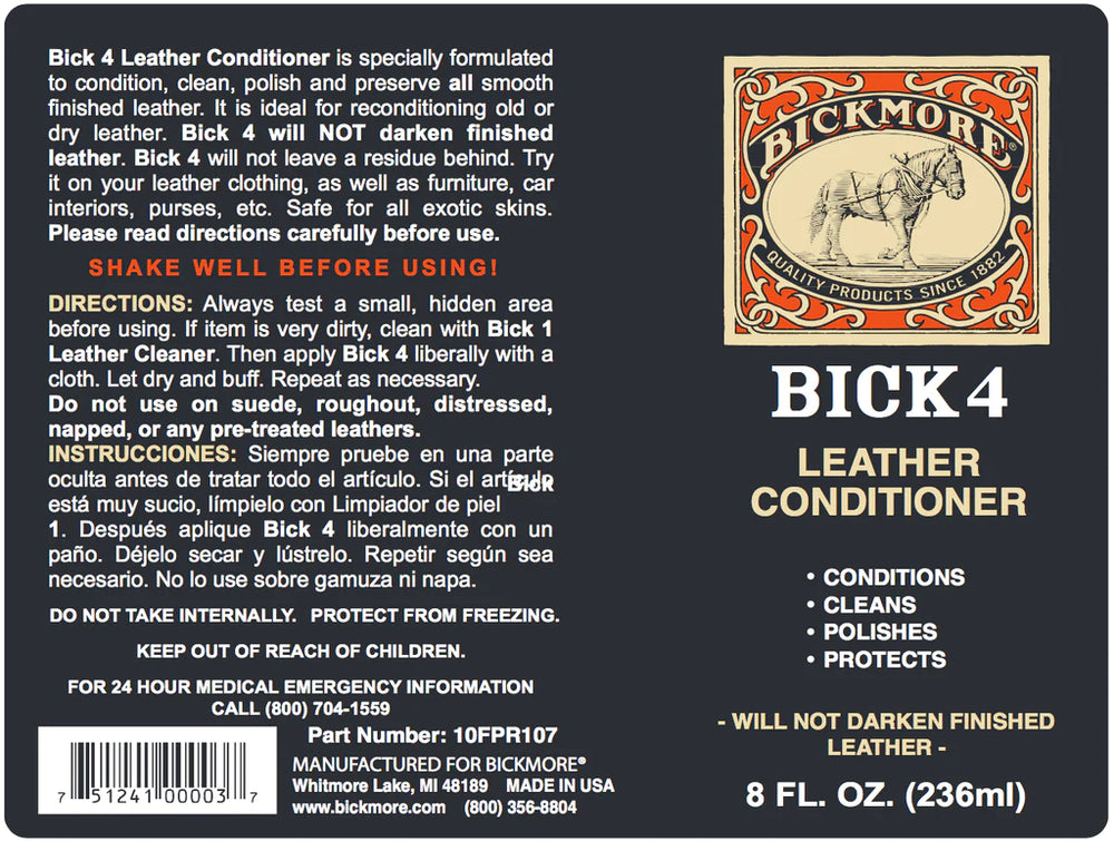 Bick 4 Leather Conditioner - 8oz.bottle label
