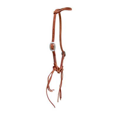 Brown Leather Single Ear Headstall with Rattlesnake knot bit ends