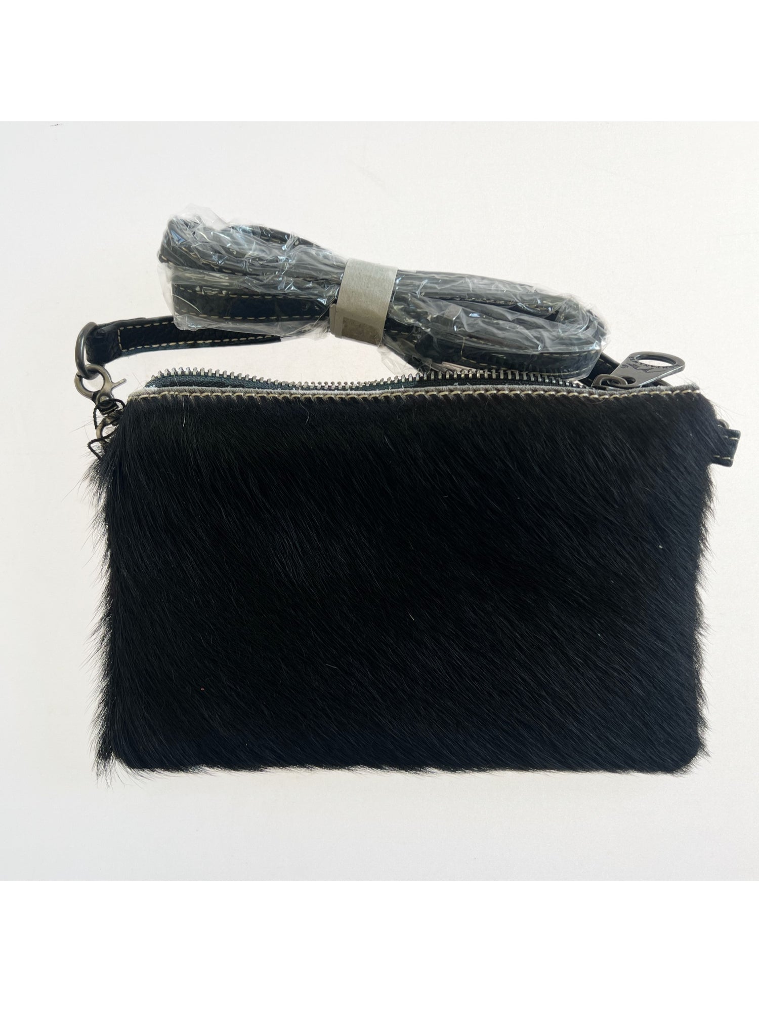 Hair-On Cowhide Leather Clutch/Crossbody - Black