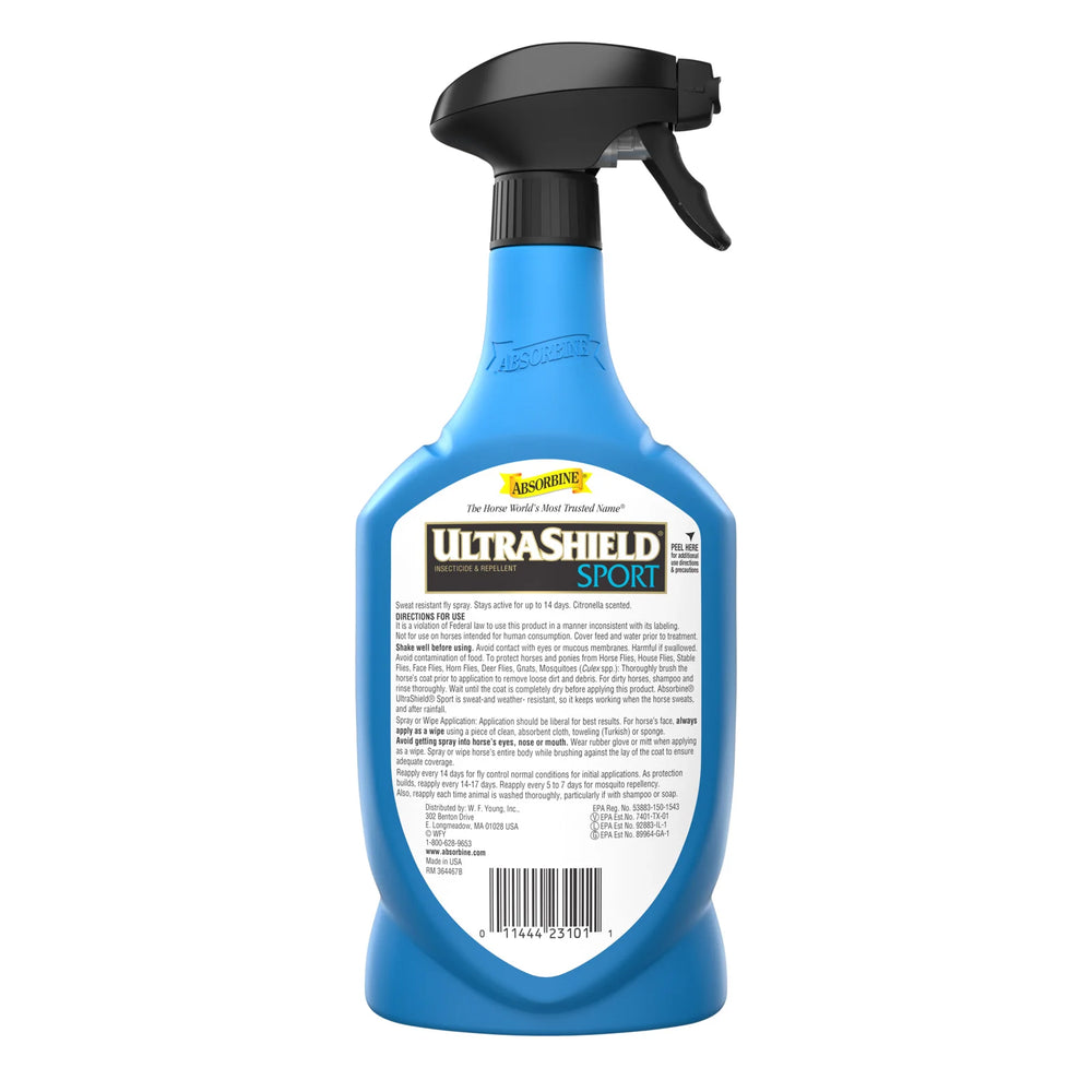 Back label of the UltraShield® Sport Insecticide & Repellent - 32oz.