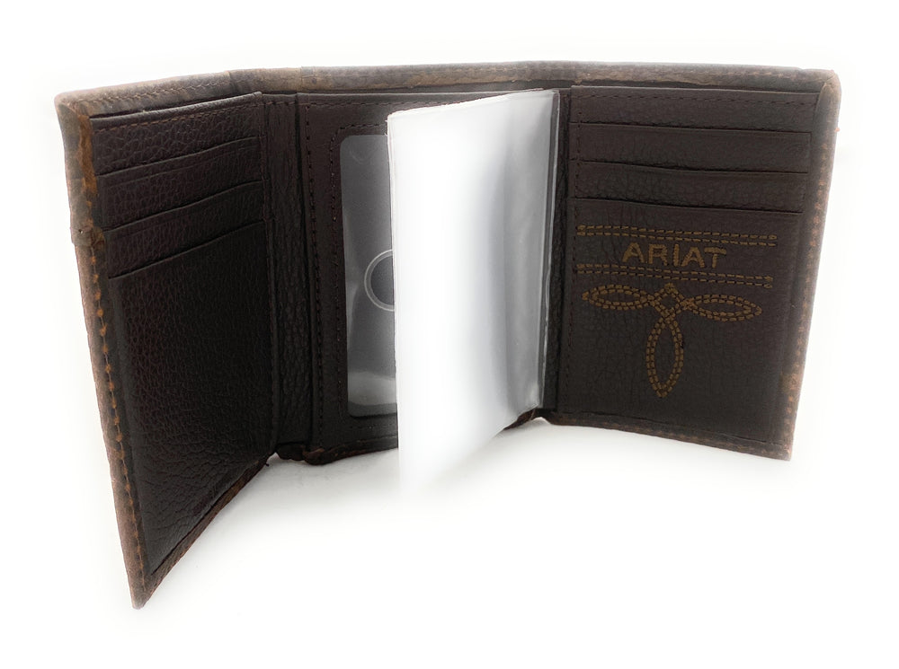 Ariat Mens Leather Wallet - Brown Trifold