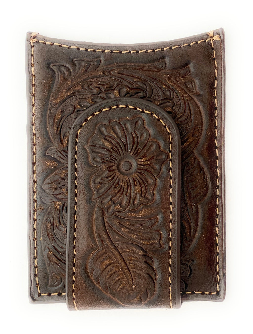 Ariat Mens Leather Tooled Card Case - Brown