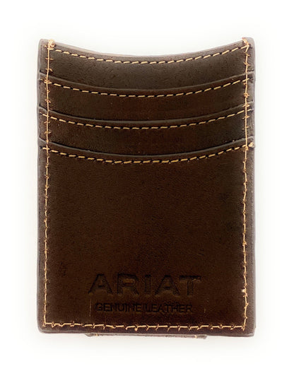 Ariat Mens Leather Tooled Card Case - Brown