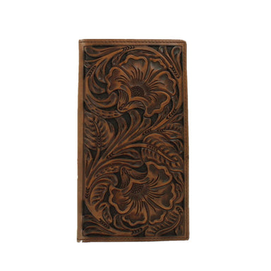 Ariat Mens Leather Tooled Wallet - Brown Rodeo