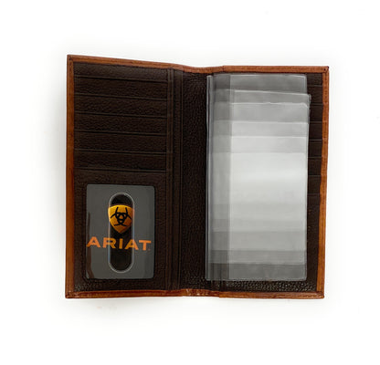 Leather Rodeo Wallet basketweave embossed in tan color