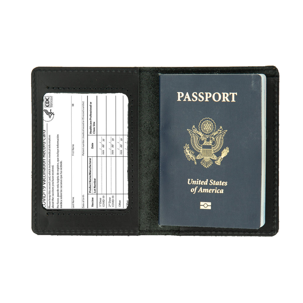 passport card sleeve Rustico AC0140-0001 Leather Passport and Vax Card Wallet In Dark Brown