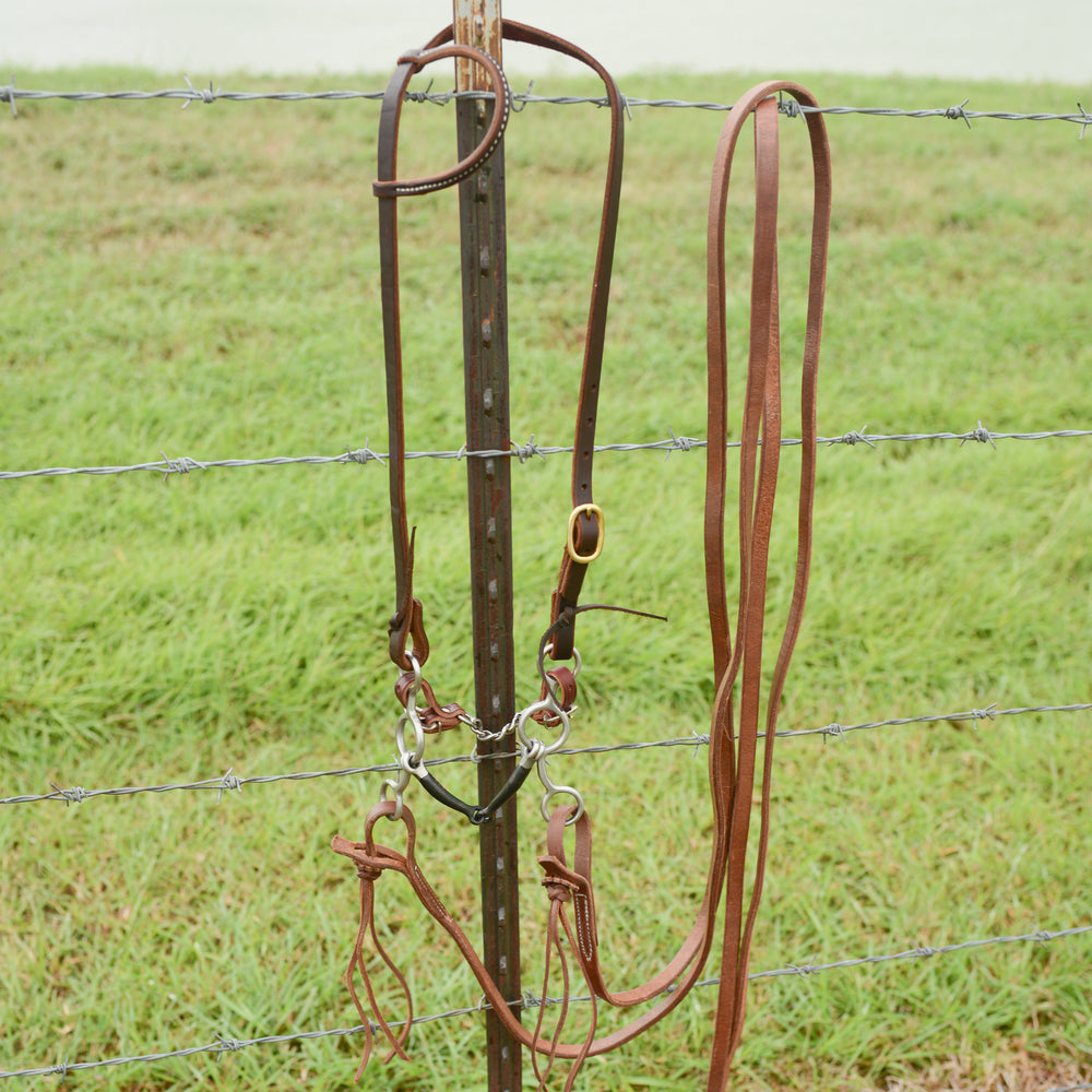 AJ Tack Bridle Set with JR Cowhorse Smooth Snaffle Gag with Split Reins