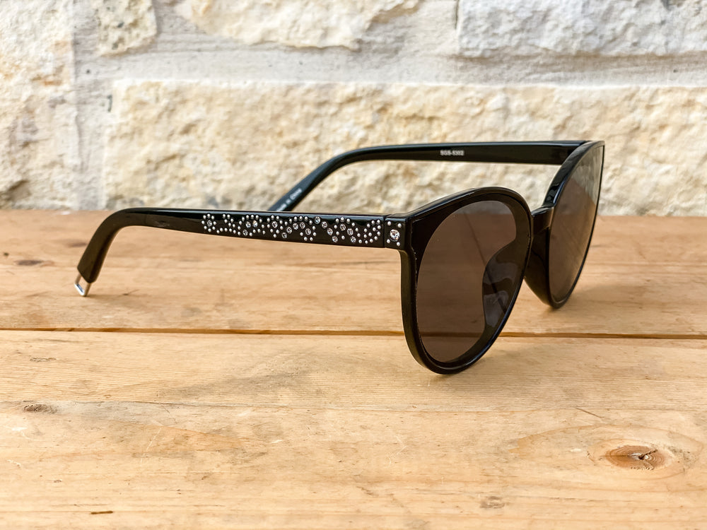 Rhinestone Cat Eye Sunglasses - Black Frame