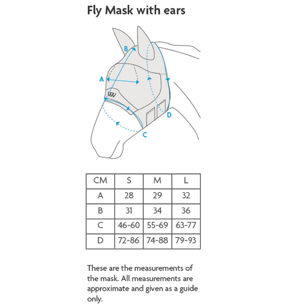 Woof Wear UV Fly Mask with 3D Ears Size Chart