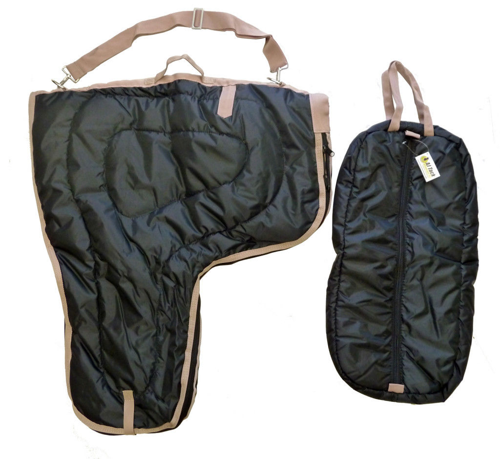 AJ Tack Western Padded Saddle and Bridle Carrier Set Black