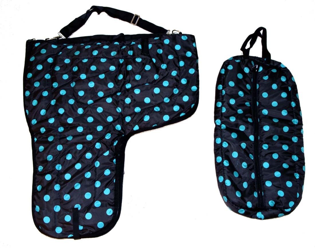 AJ Tack Western Padded Saddle and Bridle Carrier Set Black and Turquoise