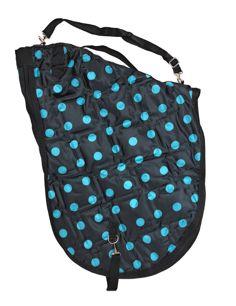 AJ Tack English Padded Saddle Carrier Black With Blue Polka Dots
