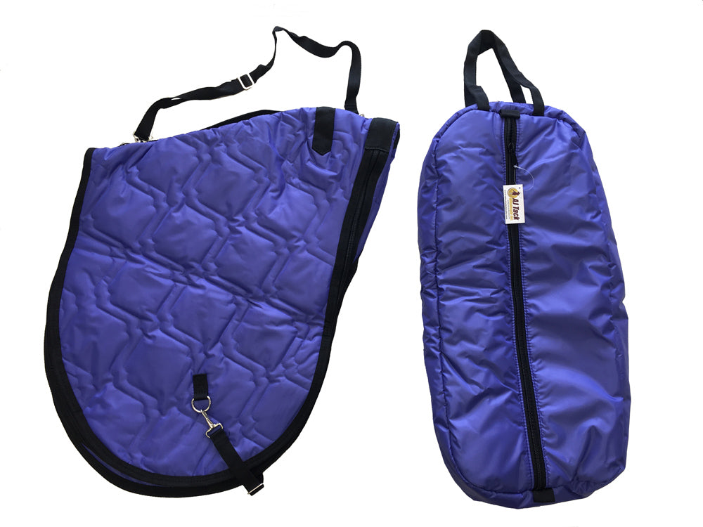 AJ Tack English Padded Saddle and Bridle Carrier Set Purple