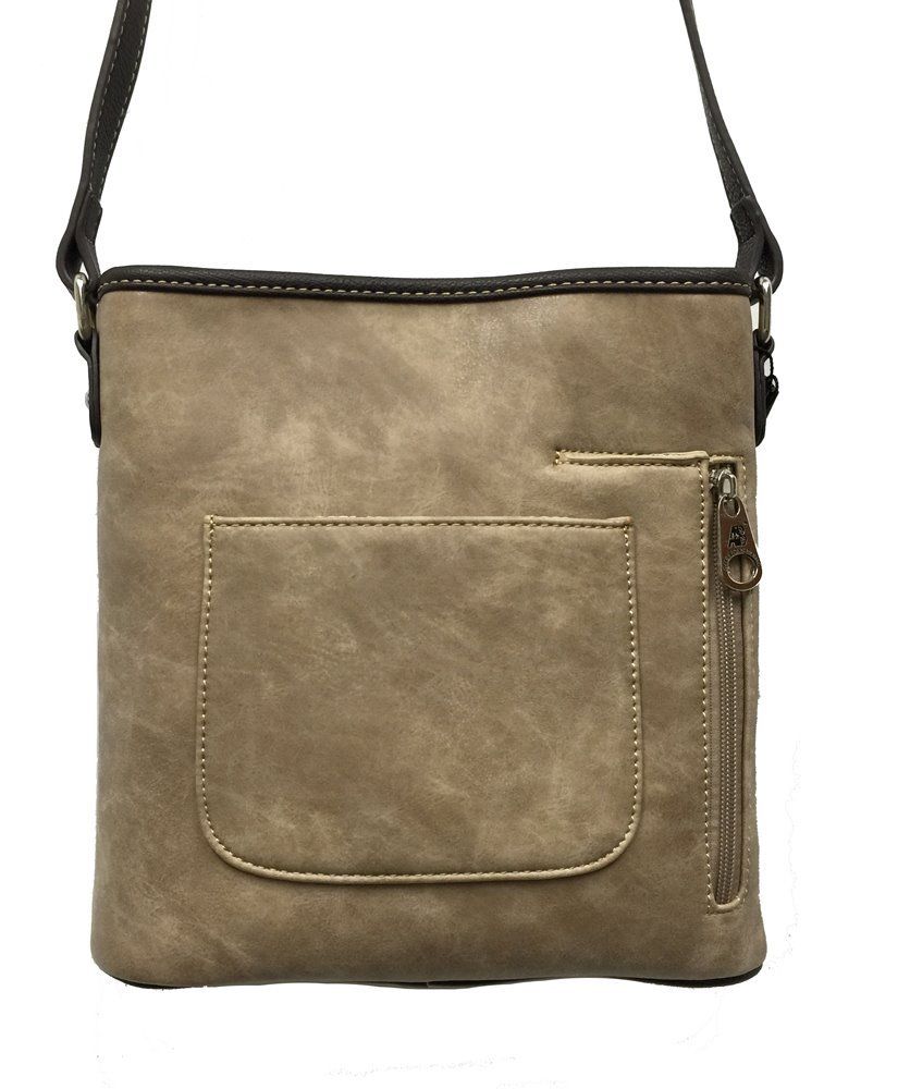 Concealed Carry Daisy Crossbody Purse and Wallet with concealed handgun pocket on the back in tan color