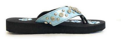 Patent Glitter Rhinestone Flip Flops Blue