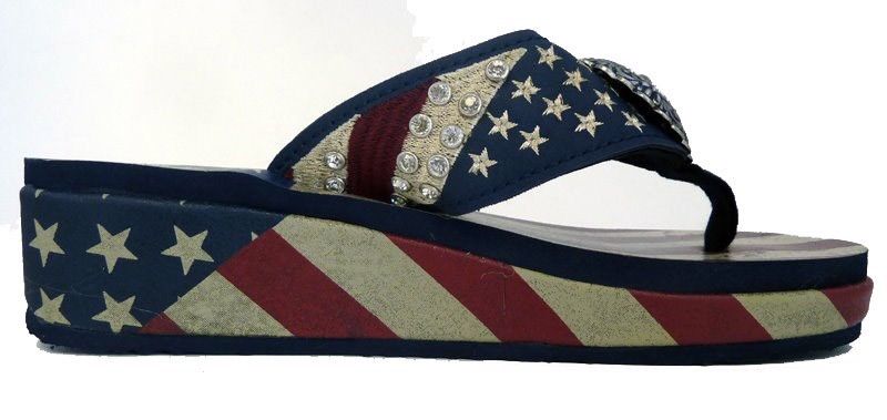 Women's flip flops with  USA flag stars and stripes design