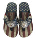 a pair of slightly scratched Montana West American Flag Wedge Sandals Navy 9