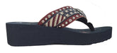 Ladies wedge flip flop with red strap embroidered with stars and stripes