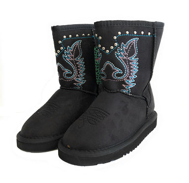 Montana West Kids Embroidery Boots Black