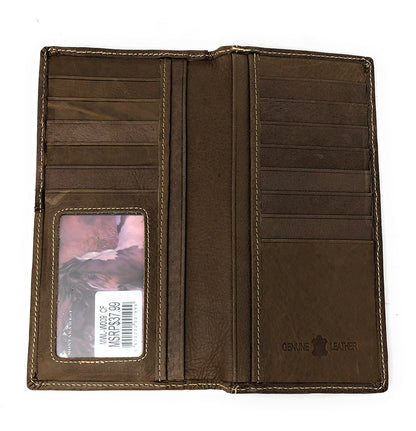 Montana West Mens Bi-fold Wallet Genuine Leather Tooled Floral Concho Coffee Open