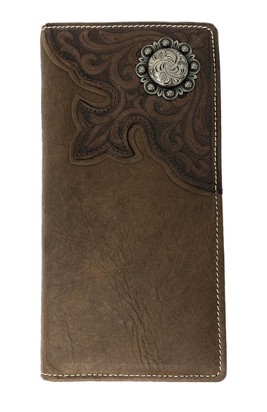 Montana West Mens Bi-fold Wallet Genuine Leather Tooled Floral Concho Coffee
