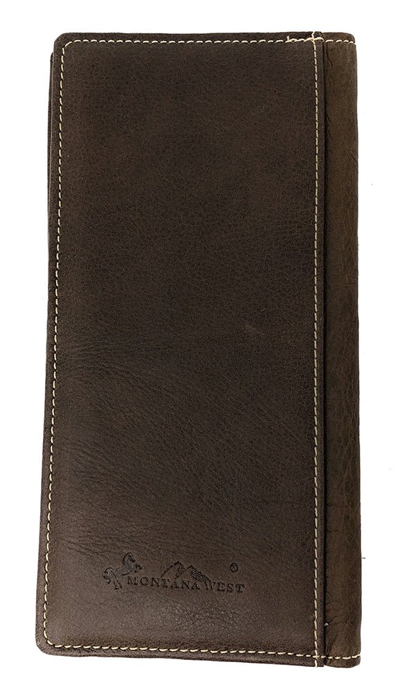 Montana West Mens Bi-fold Wallet Genuine Leather Tooled Floral Concho Coffee Back
